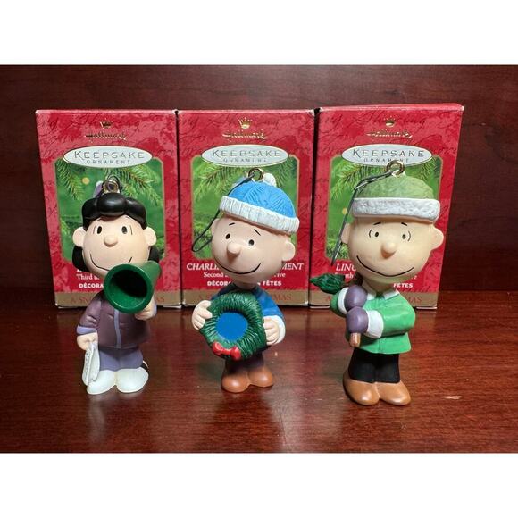 Set 3 Hallmark Lucy, Linus, & Charlie Brown A Snoopy Christmas Keepsake Ornament - Picture 1 of 8